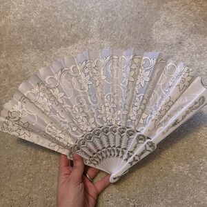 Three Elegant White Lace Hand Fans